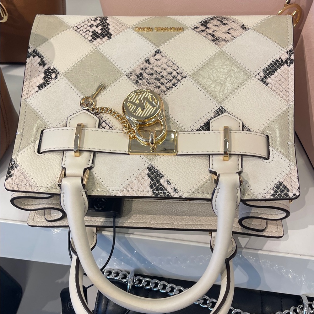 MICHAEL KORS Hamilton Sm Patchwork and Snake Embossed Satchel Crossbody
Natural - Picture 8 of 16